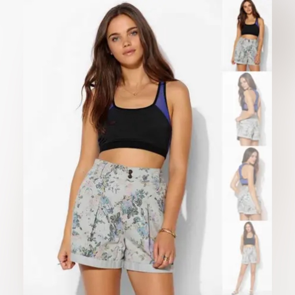 Urban Outfitters BDG Pleated Trouser Shorts Blue Floral 4  high waisted